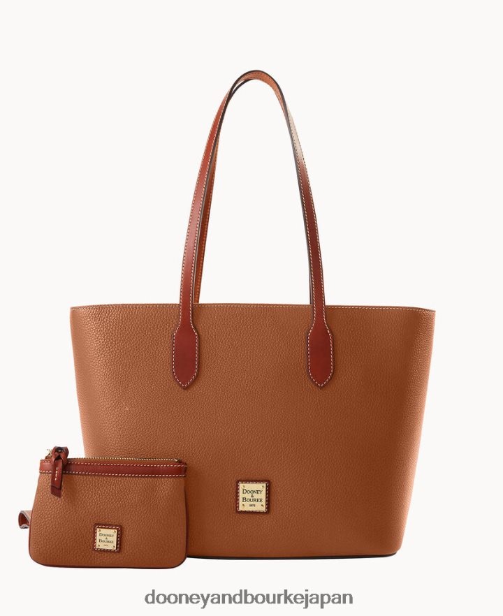 Dooney & Bourke ミディアムリストレット付きペブルグレイントート カラメル バッグ T6X2XP1447